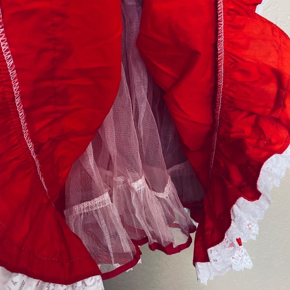 Vintage Betty Oden Girl Dress Size 7 Fire Engine Red Pageant Frilly Lace - Picture 5 of 11